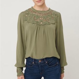 Loft Green Lace Yoke Blouse